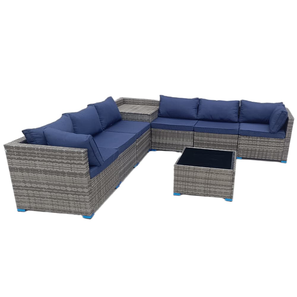 Set Salotto Giardino 8pz Polyrattan Componibile con Cuscini e Tavolo in vetro in Divanetti Danyx - Casoria, commercioVirtuoso.it