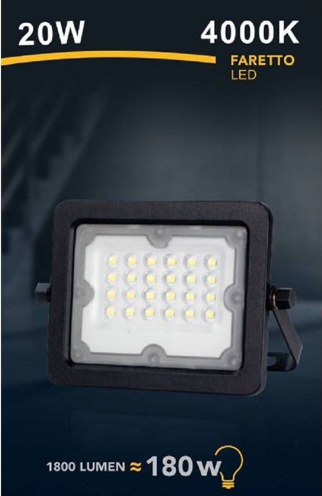 FARETTO LED PROIETTORE SLIM ESTERNO NERO 20W IP65 LUCE 4000K 6500K 3000K FS20W-N in Proiettori Trade Shop italia - Napoli, commercioVirtuoso.it