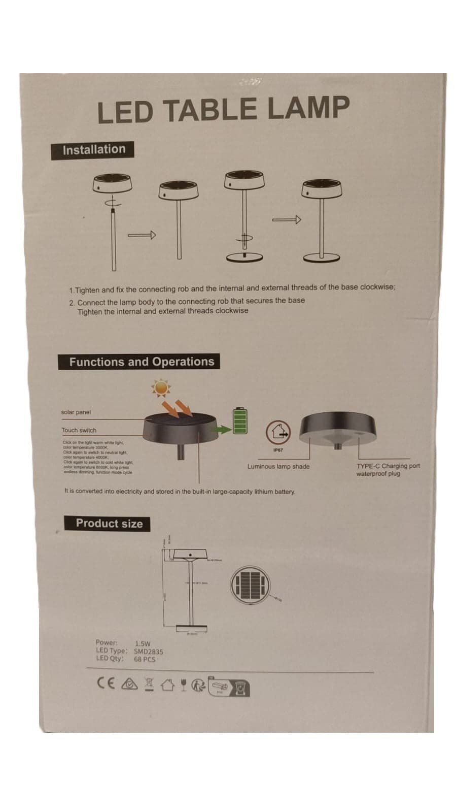 Lampada da tavolo con pannello solare Touch Switch Dimmerabile 3 colori luce RICARICABILE USB ip67 in Lampade da tavolo e abat-jour Zencoccostore - Formia, commercioVirtuoso.it
