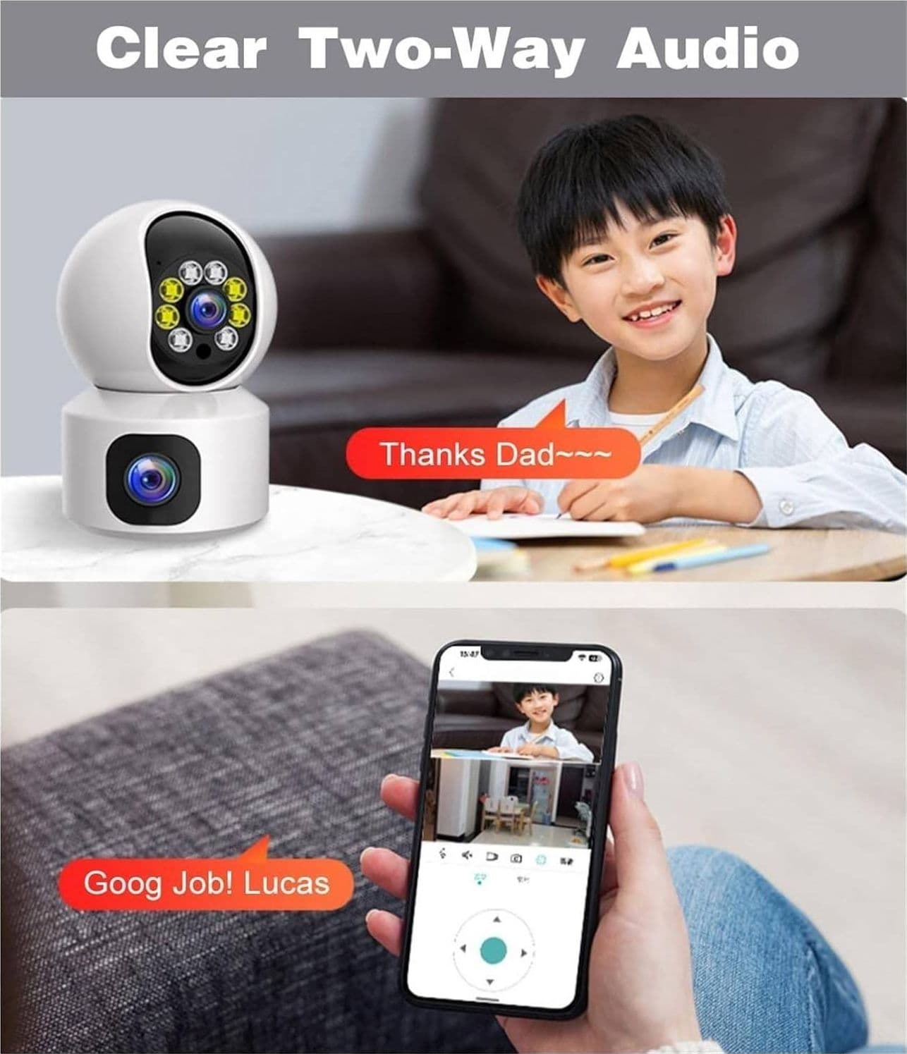 TELECAMERA WI-FI DOPPIA VIDEOCAMERA DI SORVEGLIANZA MOTORIZZATA 360° IP44 APP in Dom camera Trade Shop italia - Napoli, commercioVirtuoso.it