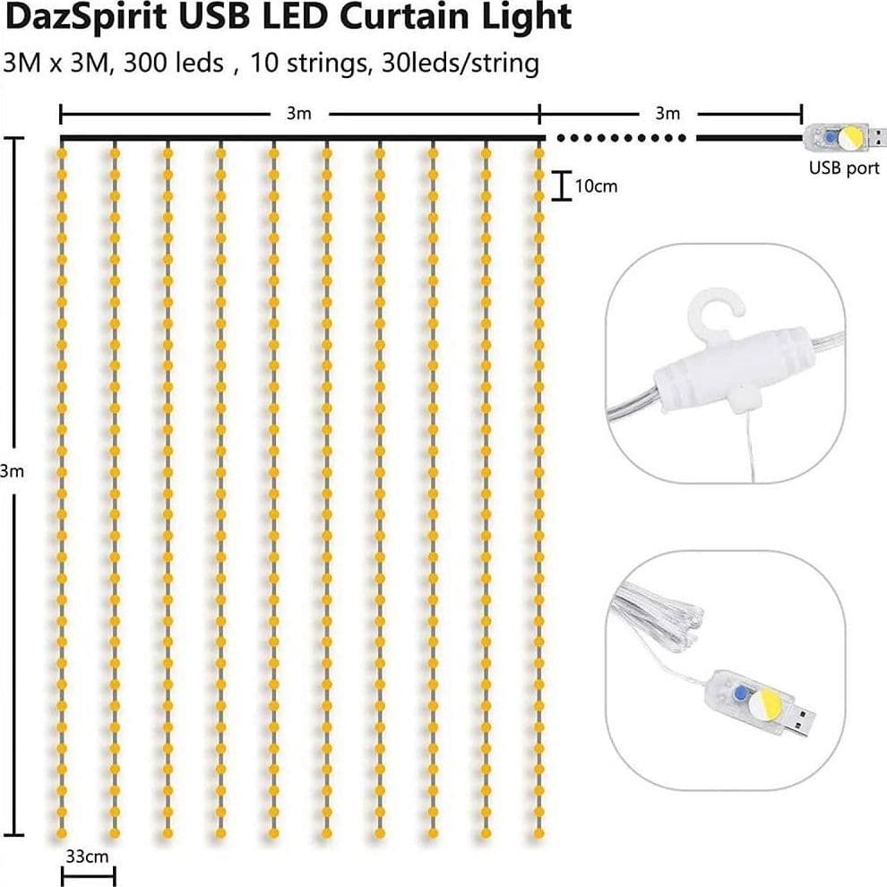 TENDA LUMINOSA LED CATENA LUCI USB 8 MODALITÀ LUCE TELECOMANDO BIANCO CALDO 3X3MT in Catene luminose Trade Shop italia - Napoli, commercioVirtuoso.it