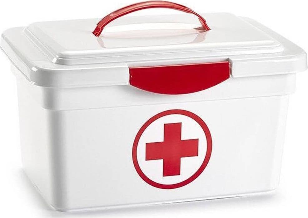 CASSETTA CON MANICO PRONTO SOCCORSO SANITARIA CONTENITORE MEDICINALI 35X23X48CM - 2