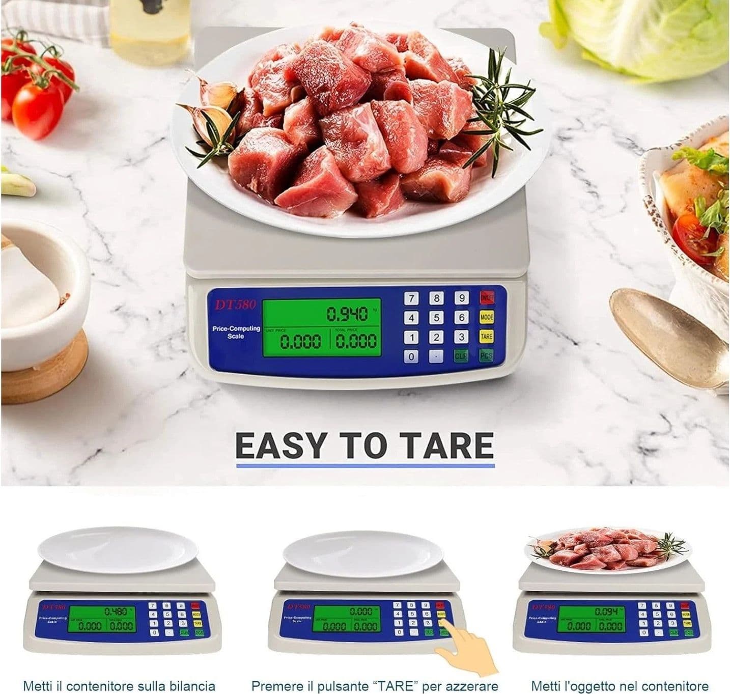 Bilancia da Cucina Elettronica Digitale 40kg Pesa Alimenti Display LCD 2 PILE AA in Bilance Zencoccostore - Formia, commercioVirtuoso.it