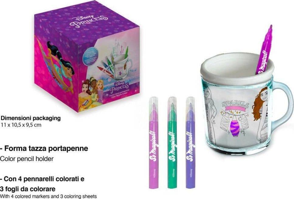 TAZZA PORTAPENNE DA COLORARE PRINCIPESSE DISNEY BICCHIERE PORTA PENNARELLI - 2