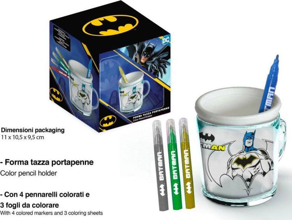 TAZZA PORTAPENNE DA COLORARE BATMAN SUPEREROI BICCHIERE PORTA PENNARELLI COLORI - 2