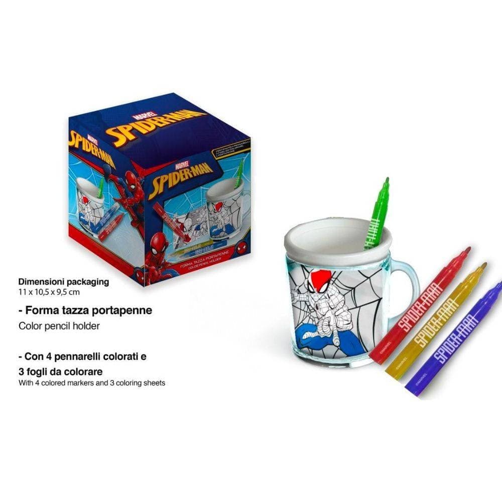 TAZZA PORTAPENNE DA COLORARE SPIDERMAN MARVEL BICCHIERE PENNARELLI COLORI REGALO - 2