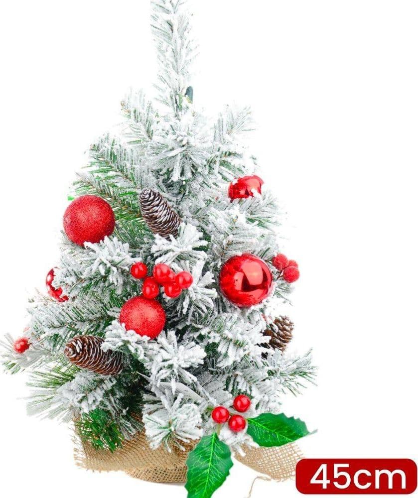 ALBERO DI NATALE EFFETTO INNEVATO DIM. 45 CM CON DECORI ROSSI PIGNE NEVE - 2