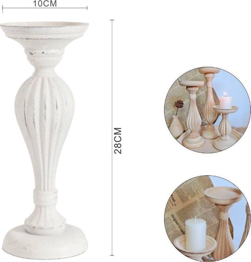 CANDELABRO CANDELIERE EFFETTO VINTAGE BIANCO PORTA CANDELE 10x28 OGGETTO NATALE