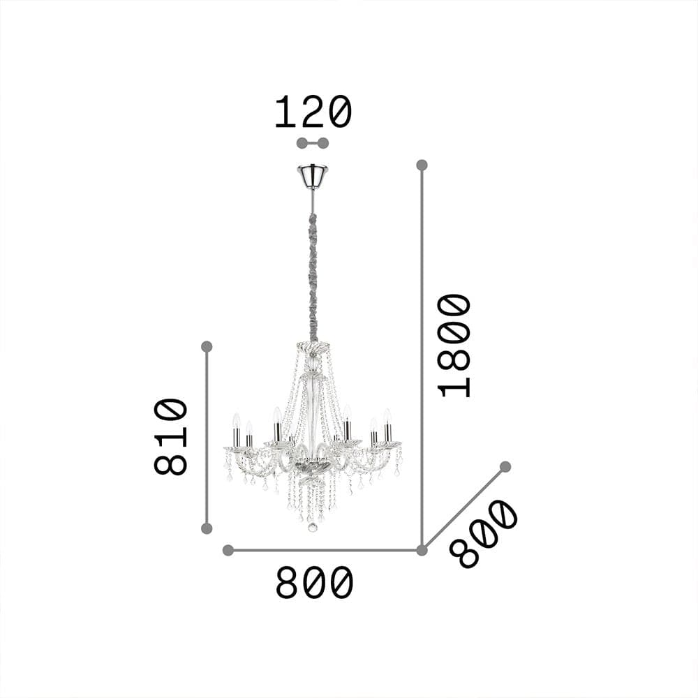 Lampadario Classico Amadeus Metallo-Cristallo Trasparente 8 Luci E14 in Lampadari LuceArt - Montecorvino Pugliano, commercioVirtuoso.it