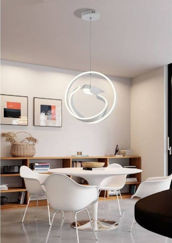 LAMPADARIO 53W LED MODERNO BIANCO A SOSPENSIONE CON UCCELLO LUCE NATURALE A51-BN