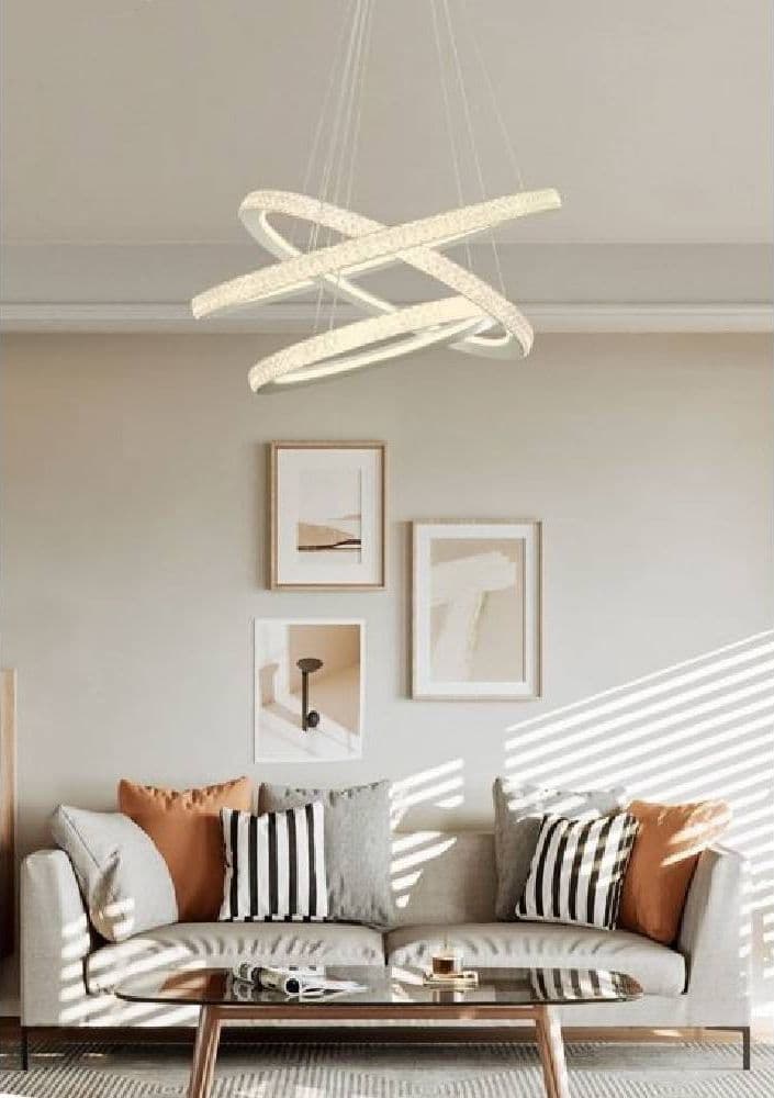 LAMPADARIO LED 132 W BIANCA 3 ANELLI CON CRISTALLI LUCE 6500K 3000K 4000K LP-33B in Lampadari Trade Shop italia - Napoli, commercioVirtuoso.it