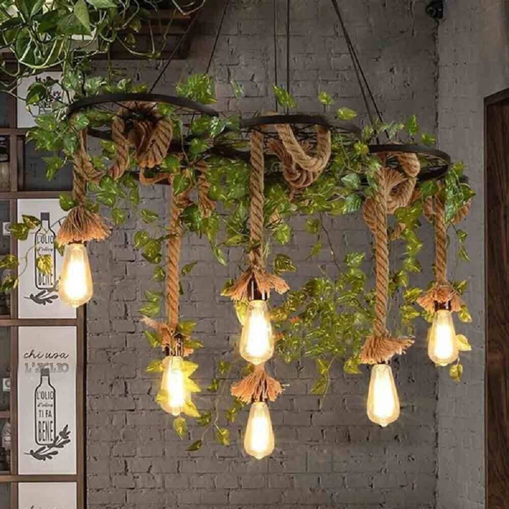 LAMPADARIO A SOSPENSIONE CON CORDE CANAPA 6 PORTALAMPADA E27 RETRÒ COUNTRY A89-6 in Lampade a sospensione Trade Shop italia - Napoli, commercioVirtuoso.it