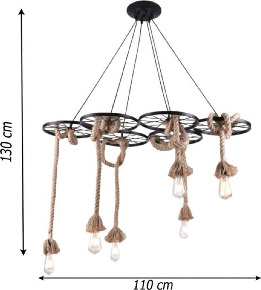 LAMPADARIO A SOSPENSIONE CON CORDE CANAPA 6 PORTALAMPADA E27 RETRÒ COUNTRY A89-6 in Lampade a sospensione Trade Shop italia - Napoli, commercioVirtuoso.it