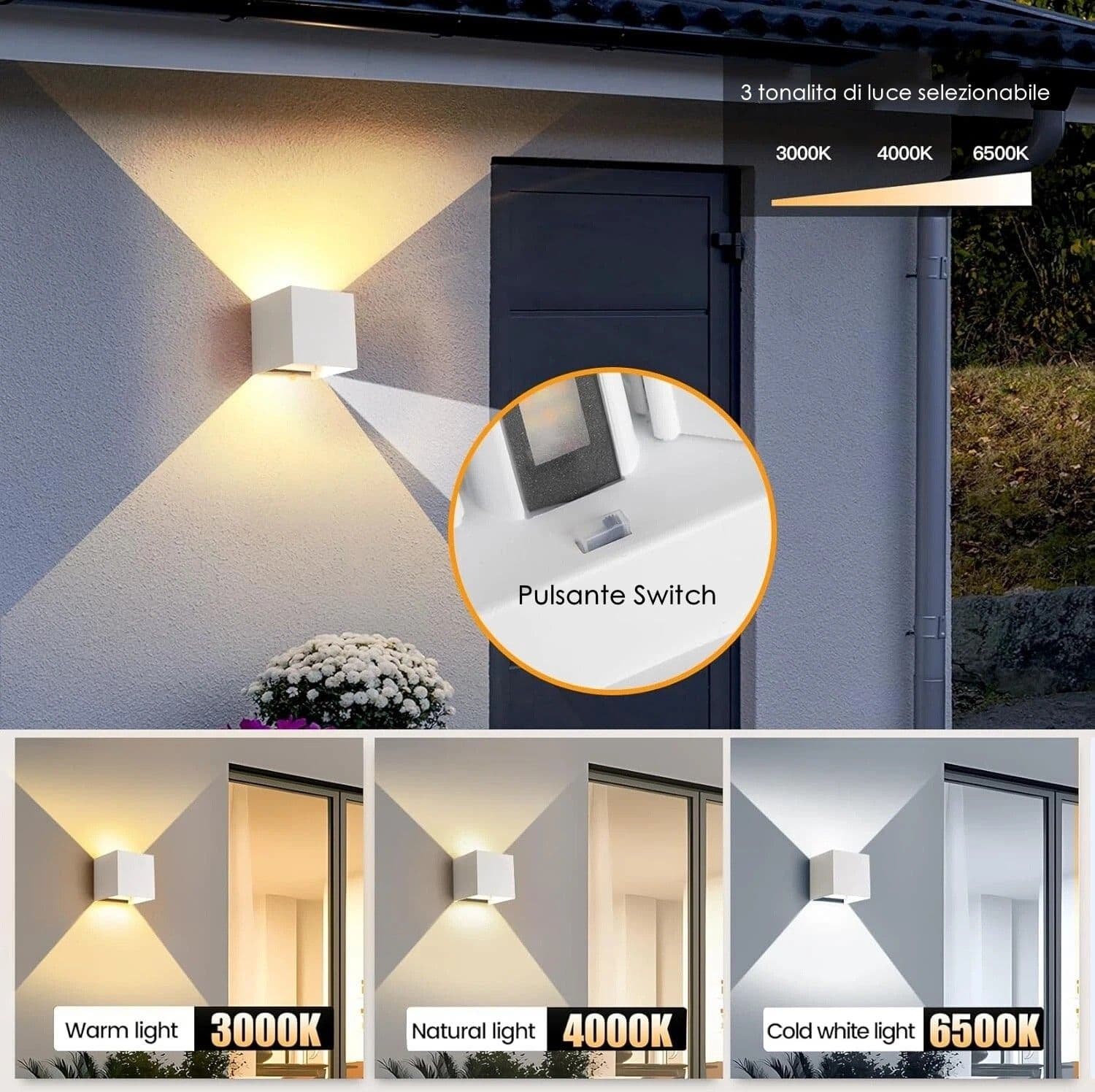 Applique Cubo LED 12W Luce CCT 3000k 4000k 6000k Fascio Regolabile 960Lm IP65 in Lampade da parete Zencoccostore - Formia, commercioVirtuoso.it