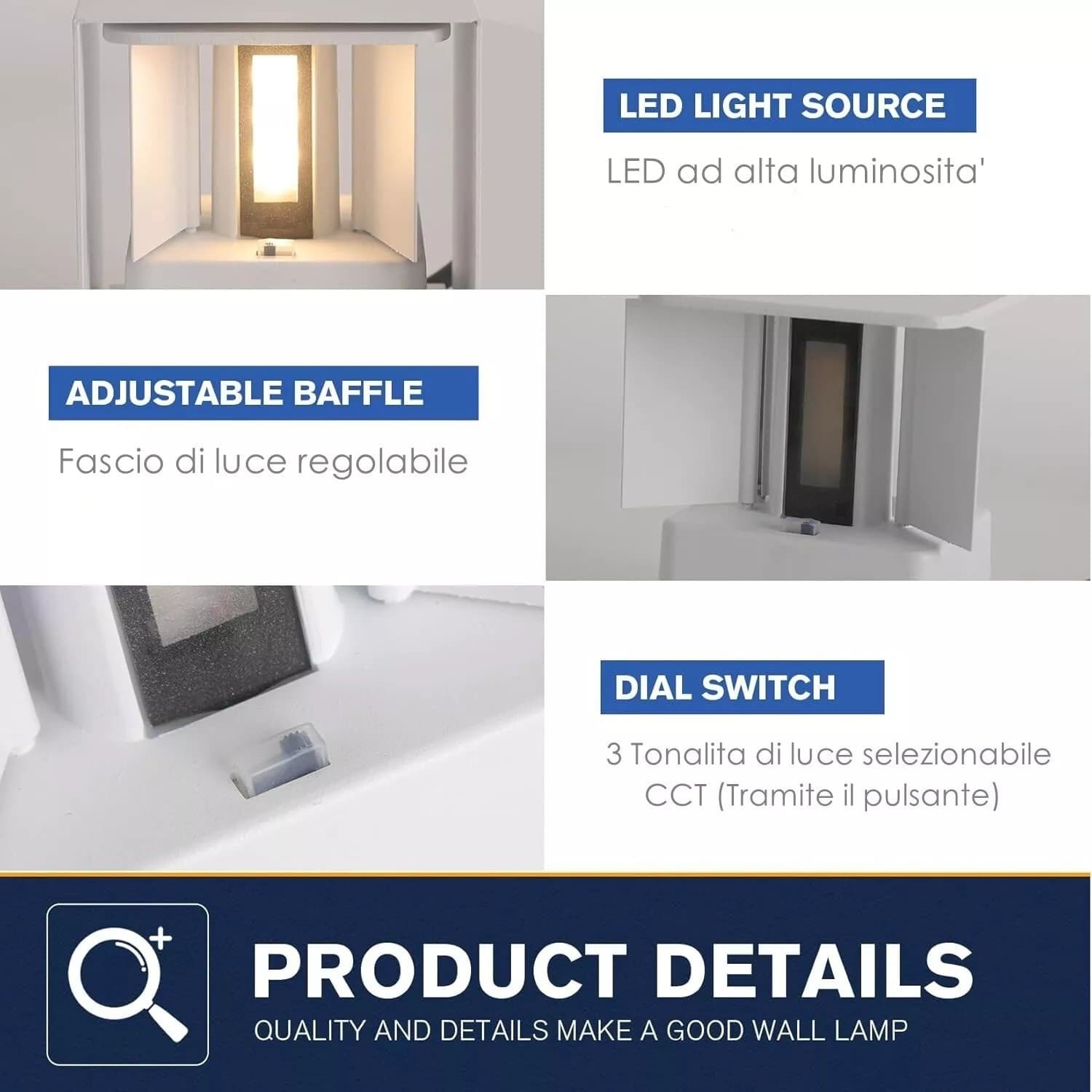 Applique Cubo LED 12W Luce CCT 3000k 4000k 6000k Fascio Regolabile 960Lm IP65 in Lampade da parete Zencoccostore - Formia, commercioVirtuoso.it