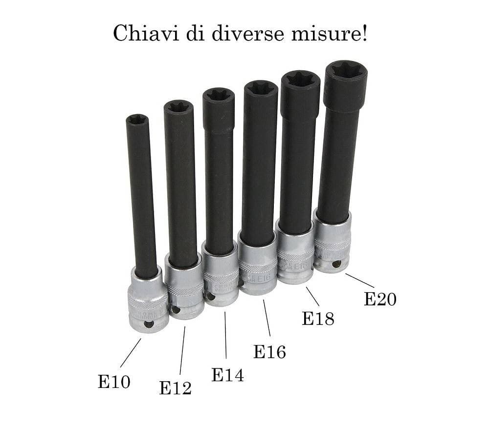 BUSSOLA CHIAVI TORX FEMMINA SET LUNGHI E10-E20 TESTA CILINDRO ATTACCO 1/2 QUADRO in prodotto Trade Shop italia - Napoli, commercioVirtuoso.it