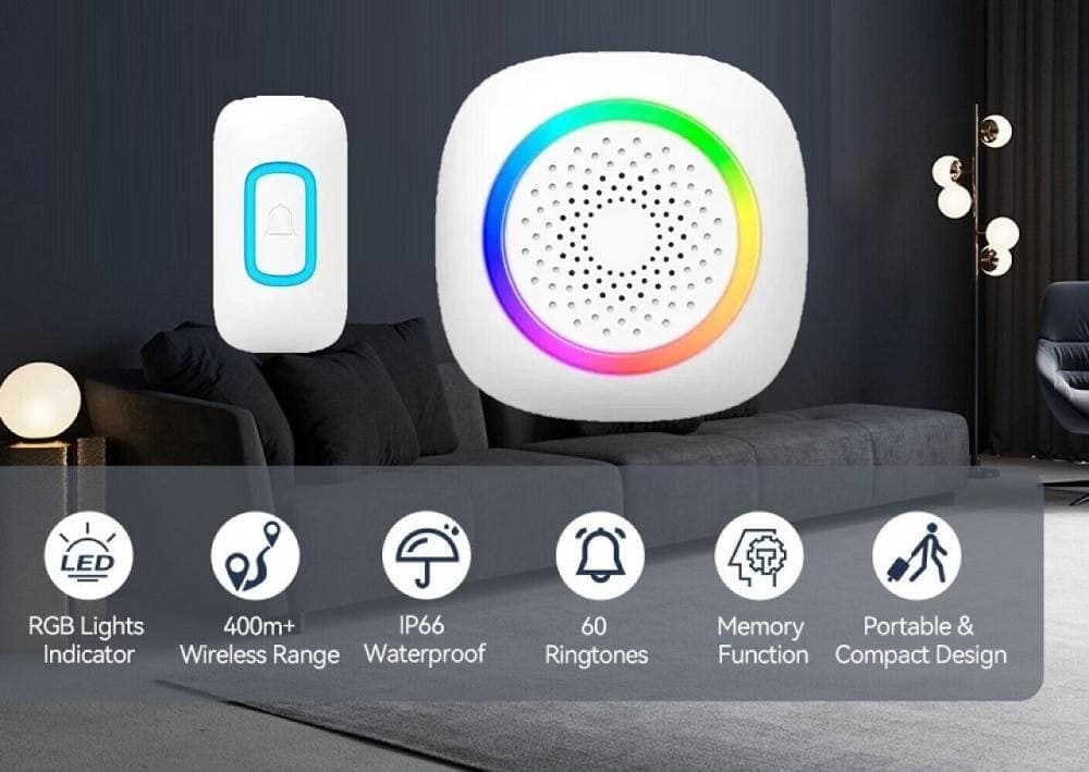 CAMPANELLO SENZA FILI WIRELESS PER CASA UFFICIO LUCE RGB 60 MELODIE RL-3995 in Campane Trade Shop italia - Napoli, commercioVirtuoso.it
