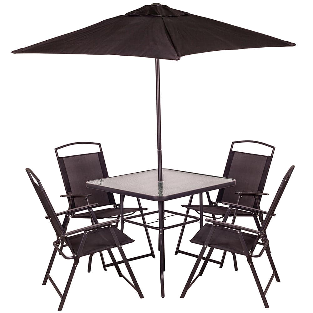 Set da Pranzo 6 Pezzi per Giardino Patio con Ombrellone 4 Sedie Pieghevoli Grigio