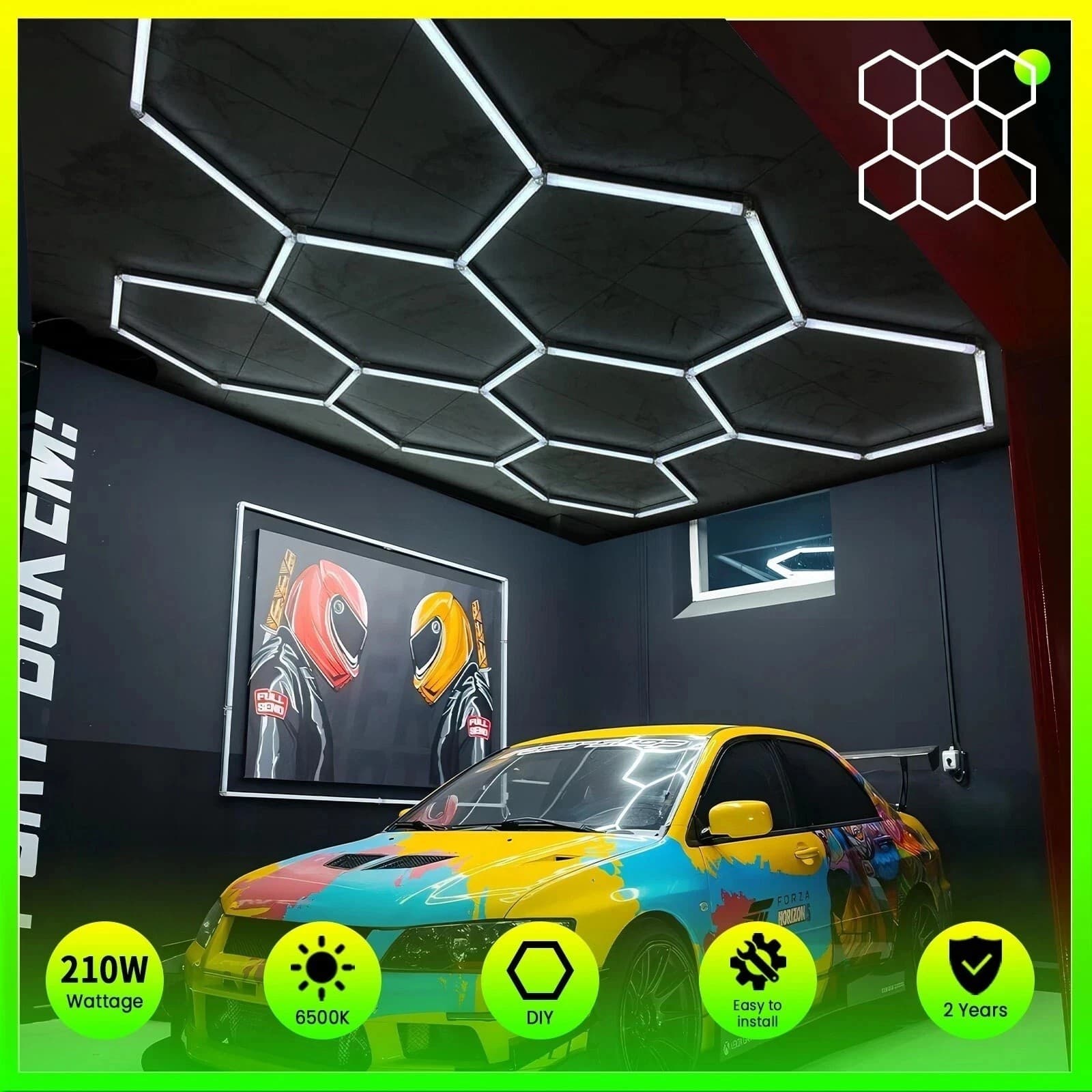 Luci Hexagon LED 210W Garage 8 Luce esagonale del negozio con bordo per workshop in prodotto Zencoccostore - Formia, commercioVirtuoso.it