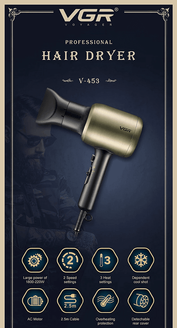 Hair Dryer Asciugacapelli Professionale VGR V-453 – Parrucchiere in Asciugacapelli Trade Shop italia - Napoli, commercioVirtuoso.it