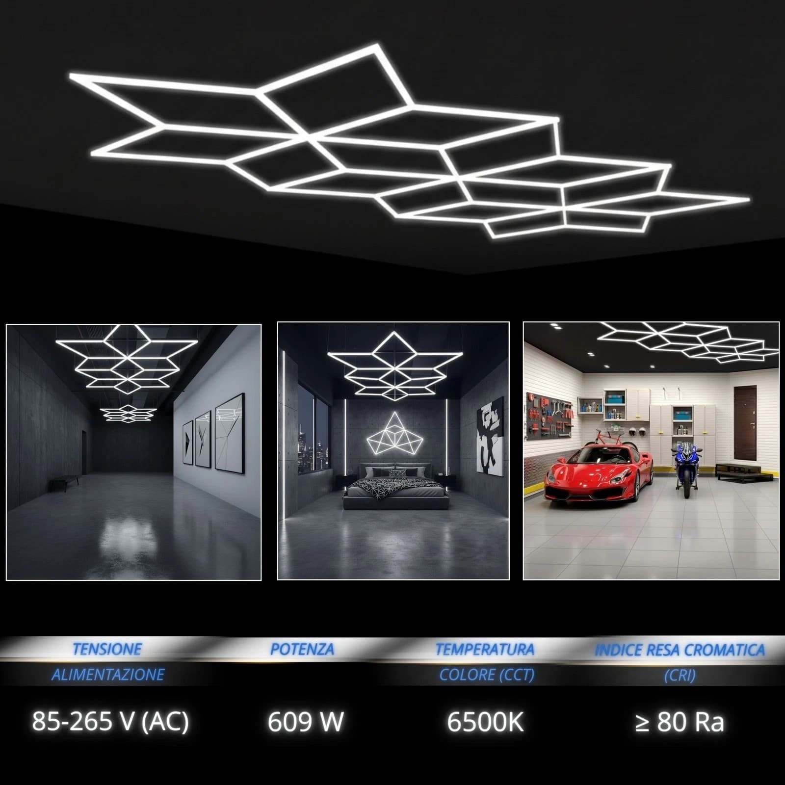 Luci Led Soffitto Poligonali Garage Lampada Diamante 16 Rombi 609w 6500K in prodotto Zencoccostore - Formia, commercioVirtuoso.it