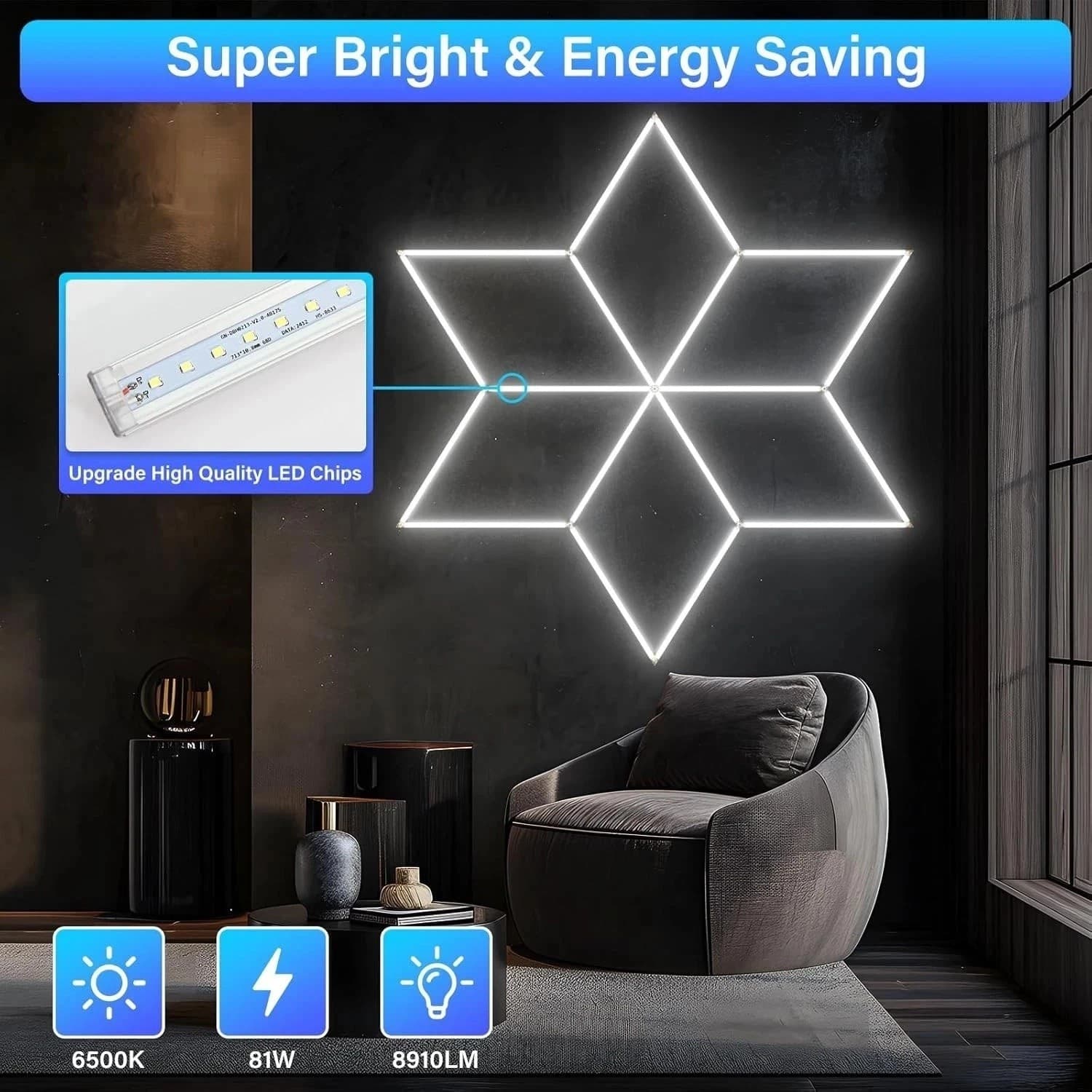 Luci Led Soffitto Poligonali Garage Lampada Stella 6 Rombi 280W 120lm/w luce fredda 6500K in prodotto Zencoccostore - Formia, commercioVirtuoso.it