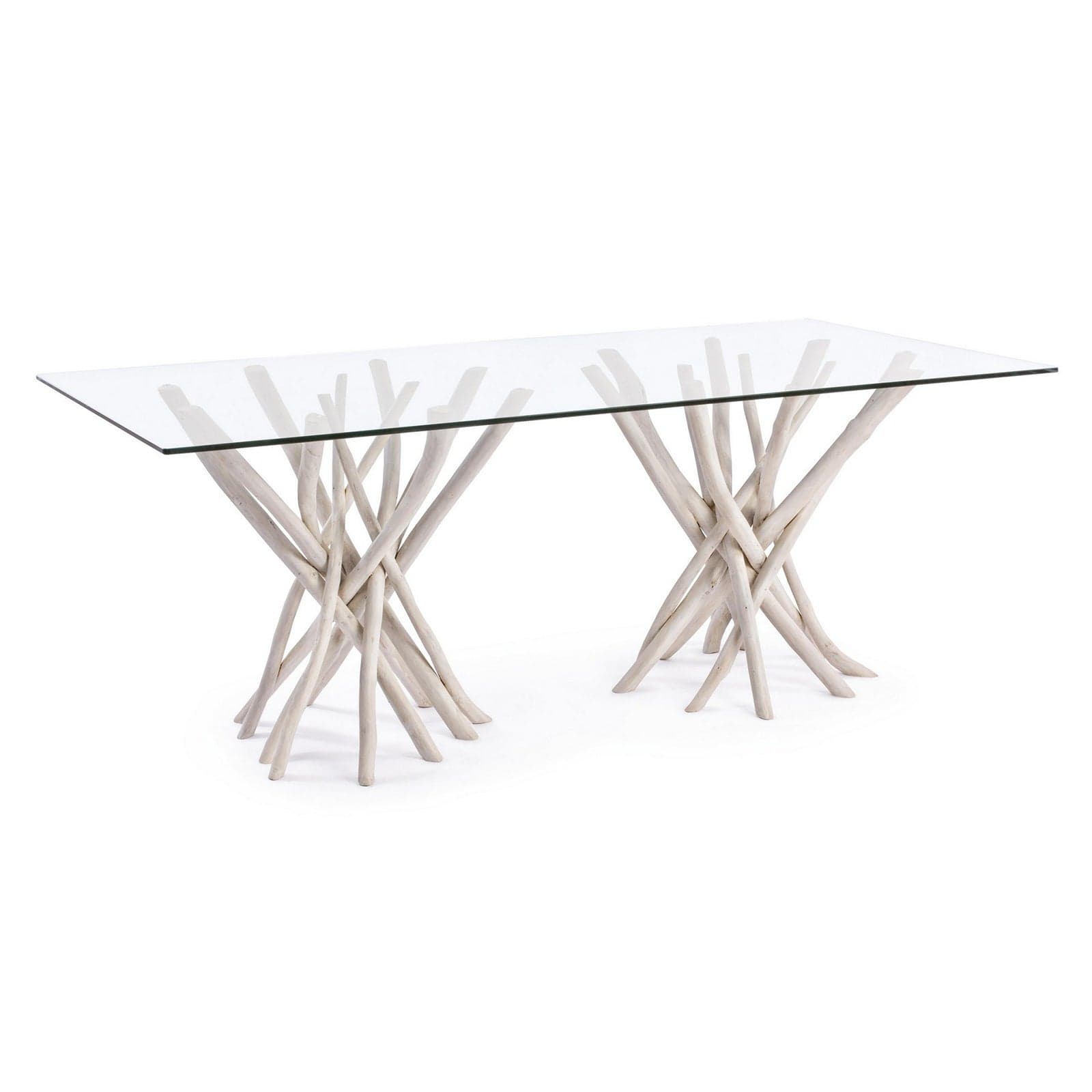 Tavolo "C-V Sahel", con gambe in rami di teak, piano in vetro temperato, stile moderno - 11