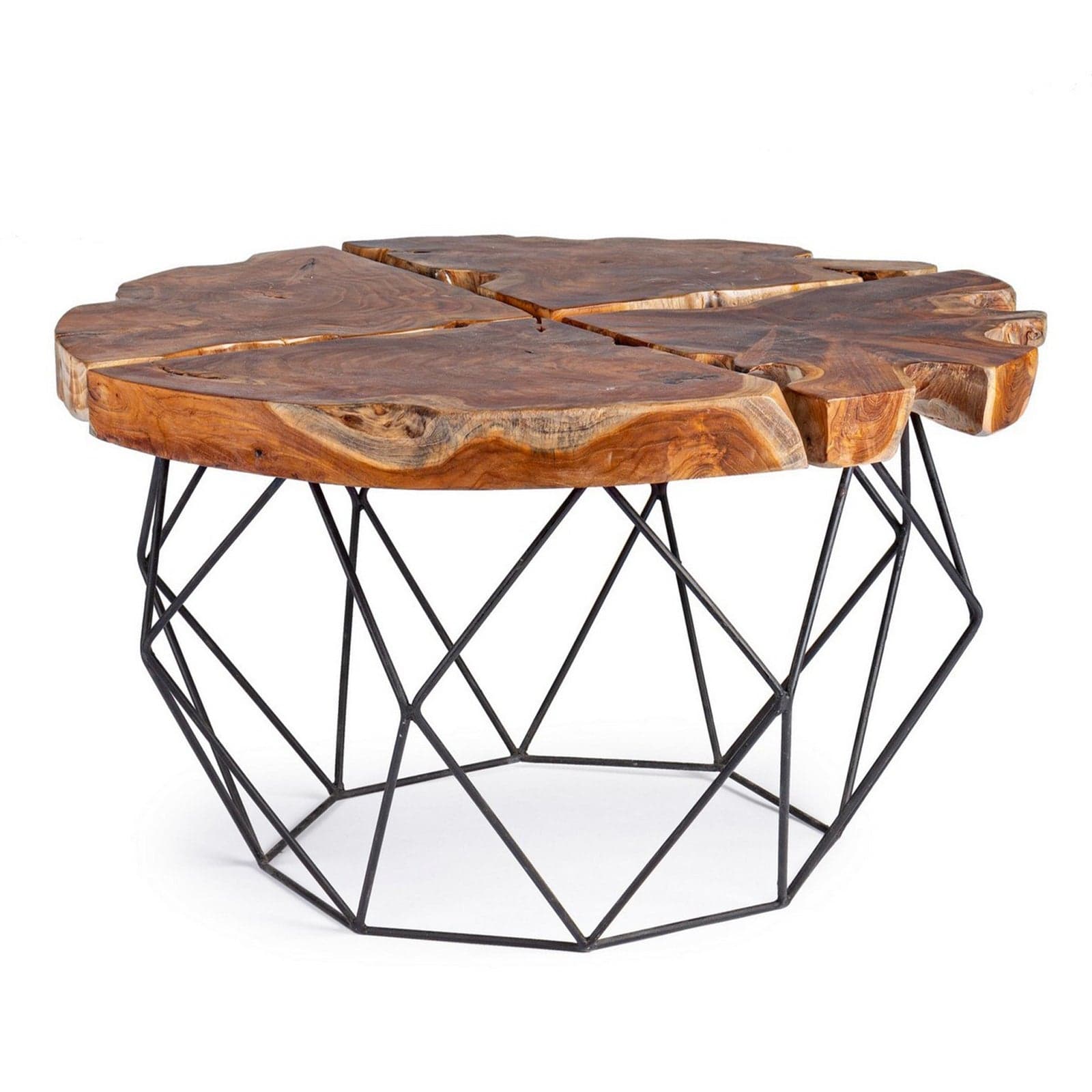 Tavolino "Adanya" gambe in acciaio e piano in radici di teak per arredamento - 8