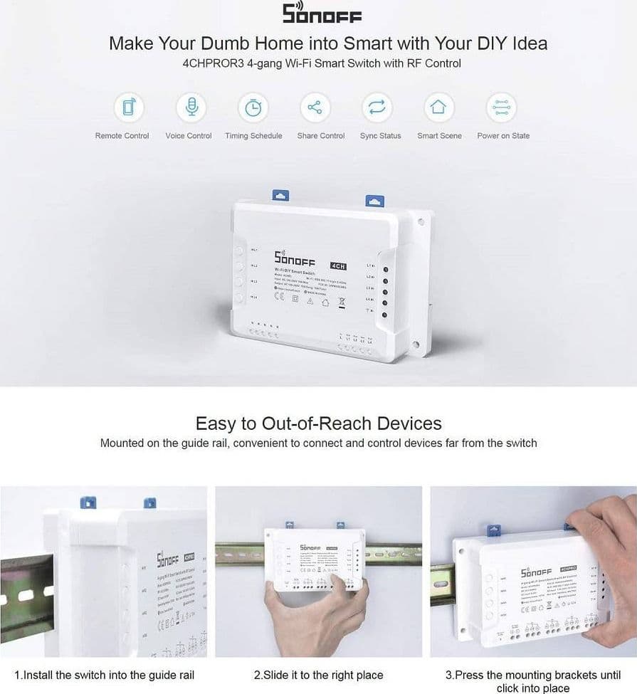 INTERRUTTORE INTELLIGENTE SONOFF 4CHR3 WI-FI SMART SWITCH A 4 CANALI ALEXA GOOGLE in Spine intelligenti e telecomandate Trade Shop italia - Napoli, commercioVirtuoso.it