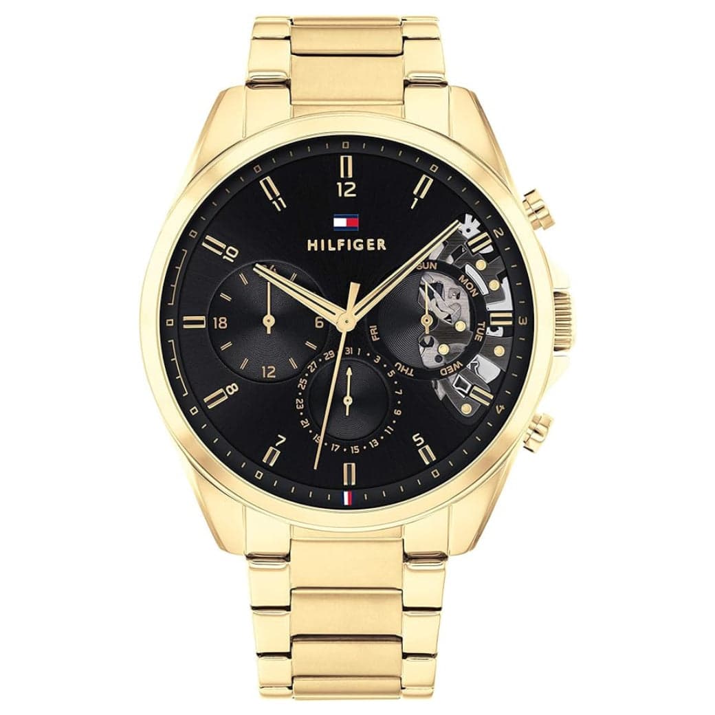 Tommy Hilfiger Orologio Analogico Multifunzione al Quarzo da Uomo con Cinturino in Acciaio Inossidabile Dorato - 1710447