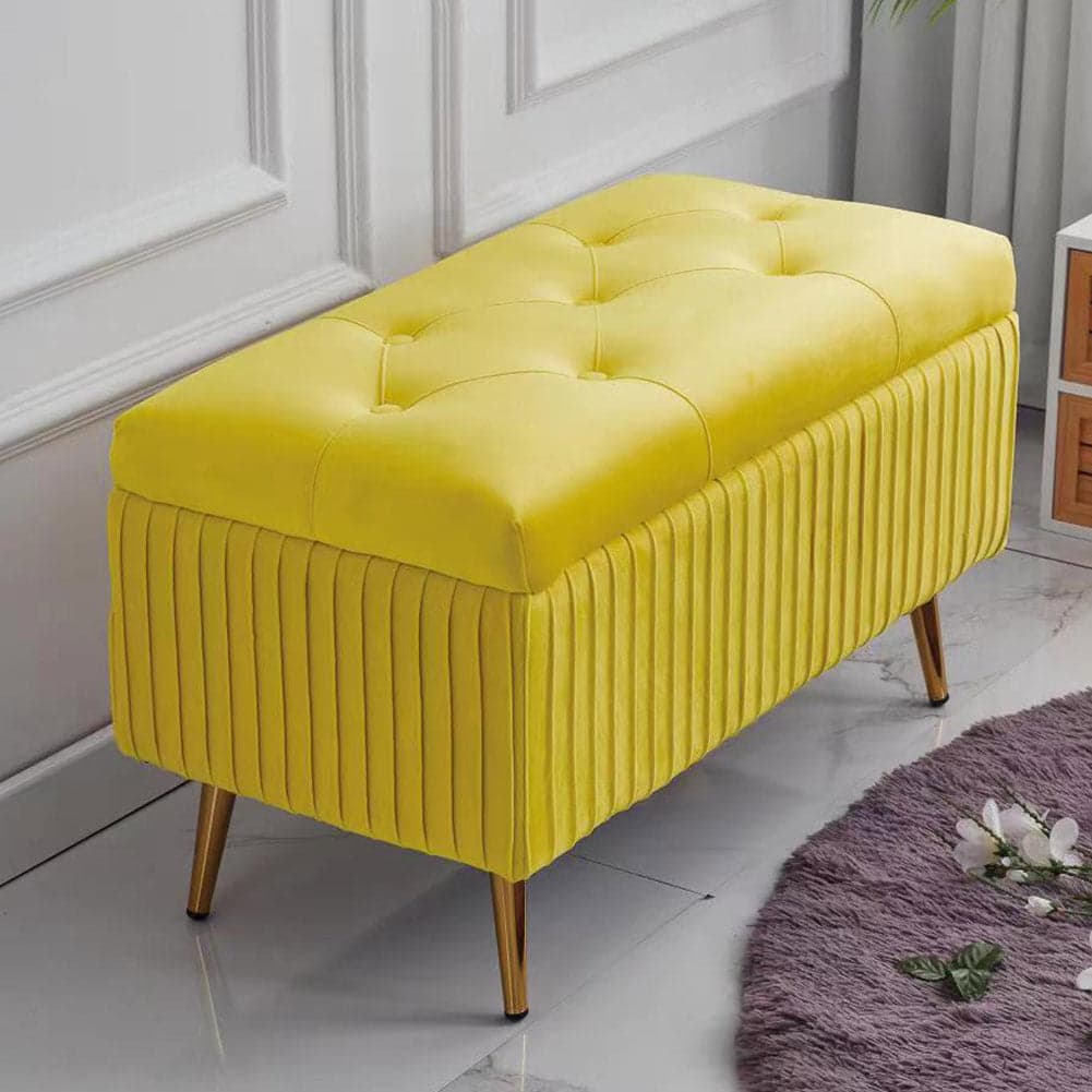 Pouf Contenitore Panca Velluto Rettangolare 80x40x45 cm Seduta Imbottita Ocra in Panche contenitore Danyx - Casoria, commercioVirtuoso.it