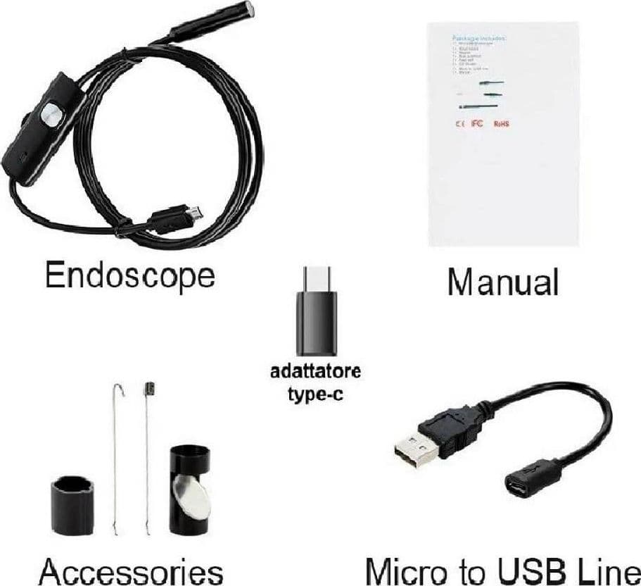 TELECAMERA ENDOSCOPICA 10 MT TYPE-C USB MINI USB F FLESSIBILE IMPERMEABILE 6 LED in Telecamere di ispezione Trade Shop italia - Napoli, commercioVirtuoso.it