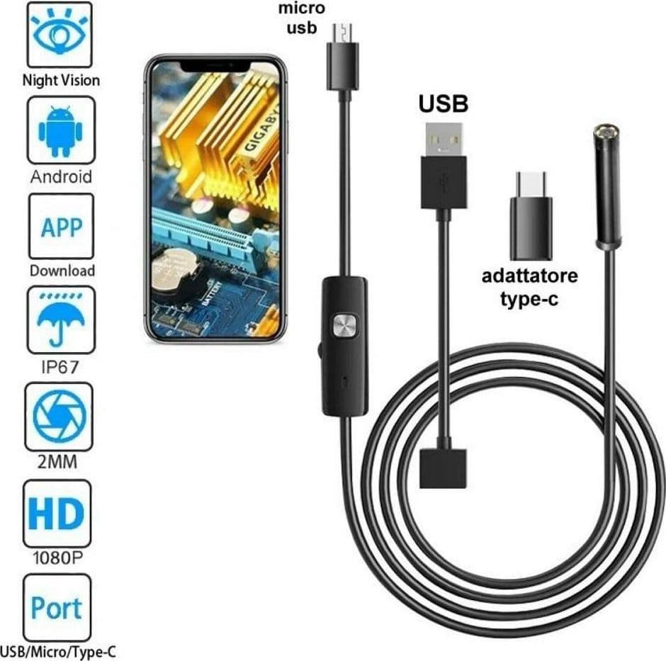 TELECAMERA ENDOSCOPICA 5 MT TYPE-C USB MINI USB F FLESSIBILE IMPERMEABILE 6 LED in Telecamere di ispezione Trade Shop italia - Napoli, commercioVirtuoso.it