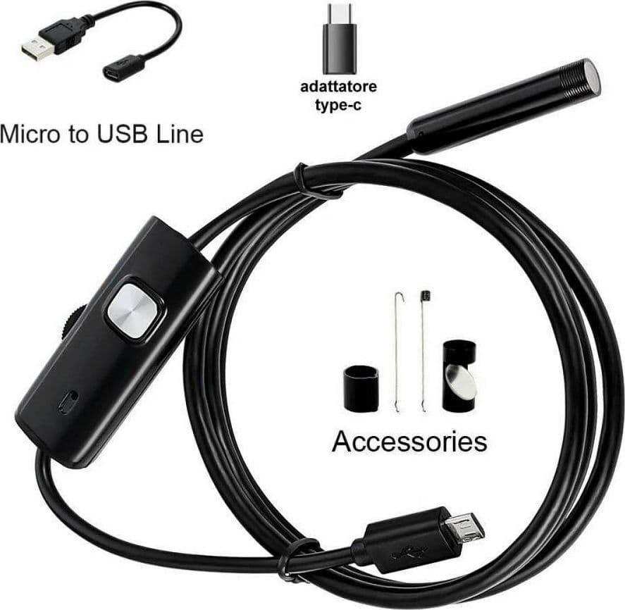 TELECAMERA ENDOSCOPICA 5 MT TYPE-C USB MINI USB F FLESSIBILE IMPERMEABILE 6 LED in Telecamere di ispezione Trade Shop italia - Napoli, commercioVirtuoso.it