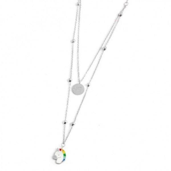 Marlù COLLANA DOPPIA CATENA CON PENDENTE UNICORNO ACCIAIO in Collane Alba Gioielli - Casoria, commercioVirtuoso.it
