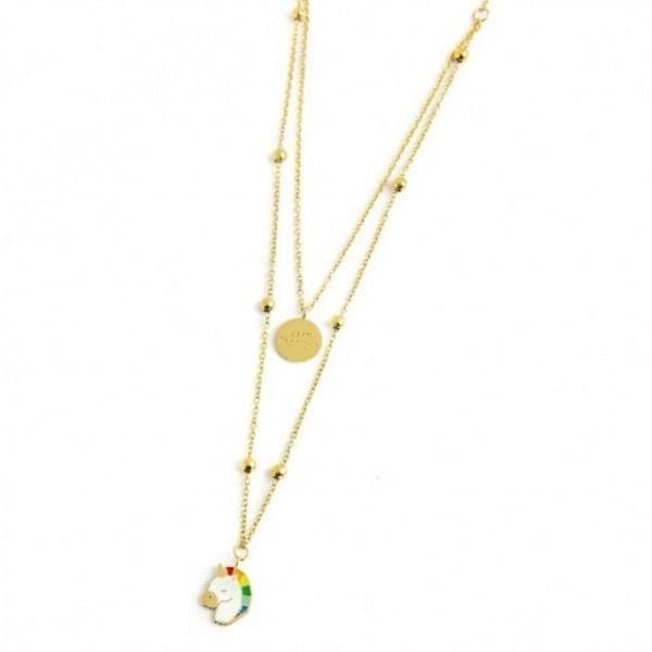 Marlù COLLANA DOPPIA CATENA CON PENDENTE UNICORNO PVD ORO in Collane Alba Gioielli - Casoria, commercioVirtuoso.it