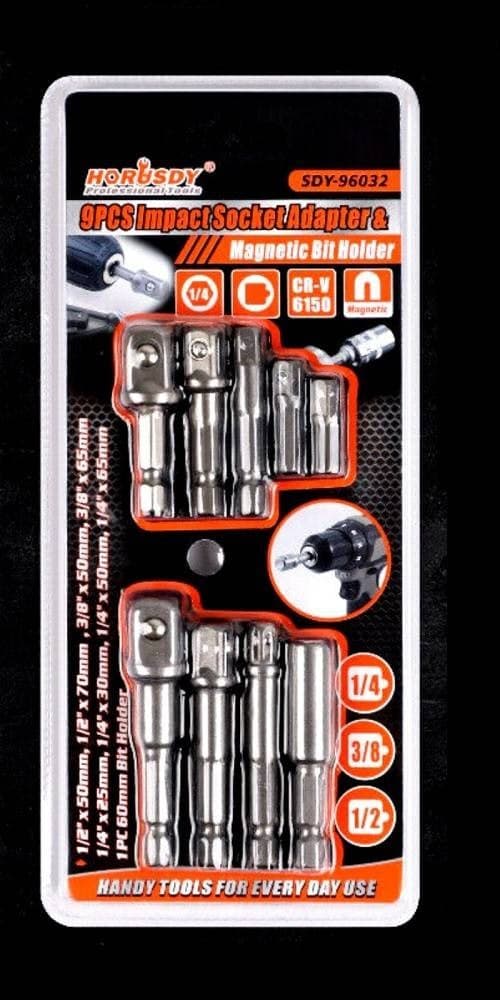 SET 9 PZ ADATTATORI PER BUSSOLA 1/4" 3/8" 1/2" PER AVVITATORE TRAPANO SDY-96032 in prodotto Trade Shop italia - Napoli, commercioVirtuoso.it