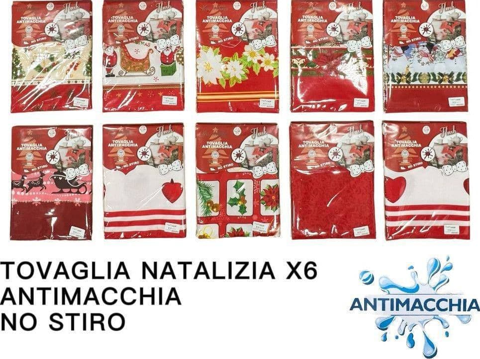 TOVAGLIA NATALIZIA ANTIMACCHIA NO STIRO IMPERMEABILE VARIE FANTASIE 6 POSTI in Tovaglie Trade Shop italia - Napoli, commercioVirtuoso.it
