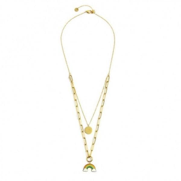 Marlù COLLANA DOPPIA CATENA CON PENDENTE ARCOBALENO PVD ORO