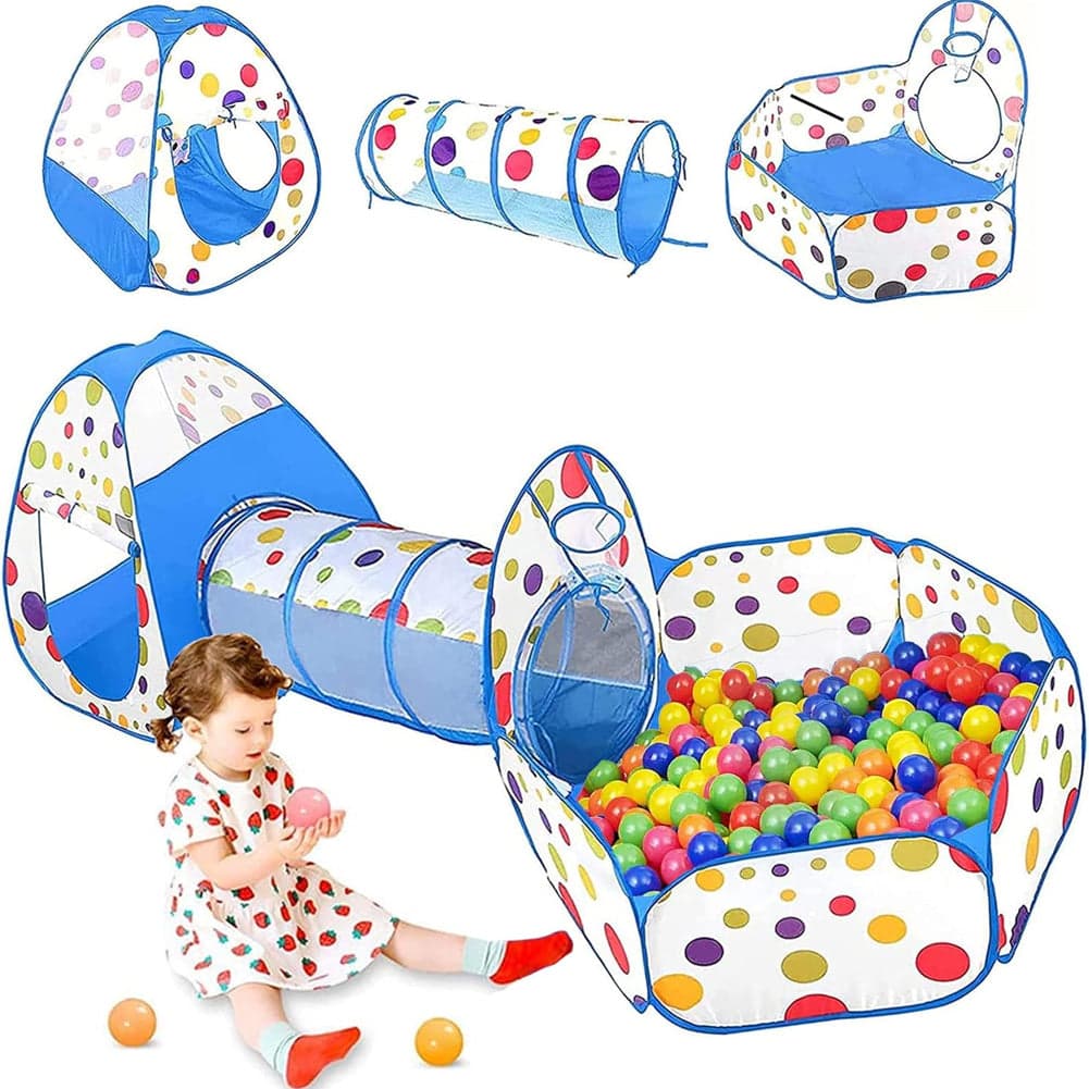 Tenda da Gioco Blu 3in1 Pieghevole con Borsa Casetta Tunnel e Piscina di Palline