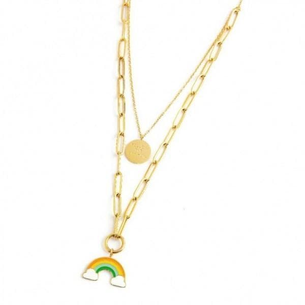 Marlù COLLANA DOPPIA CATENA CON PENDENTE ARCOBALENO PVD ORO in Collane Alba Gioielli - Casoria, commercioVirtuoso.it