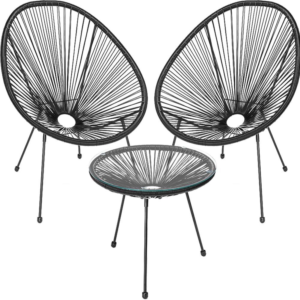 Set Patio in Polyrattan con 2 Sedie e 1 Tavolo per Giardino Esterno Nero