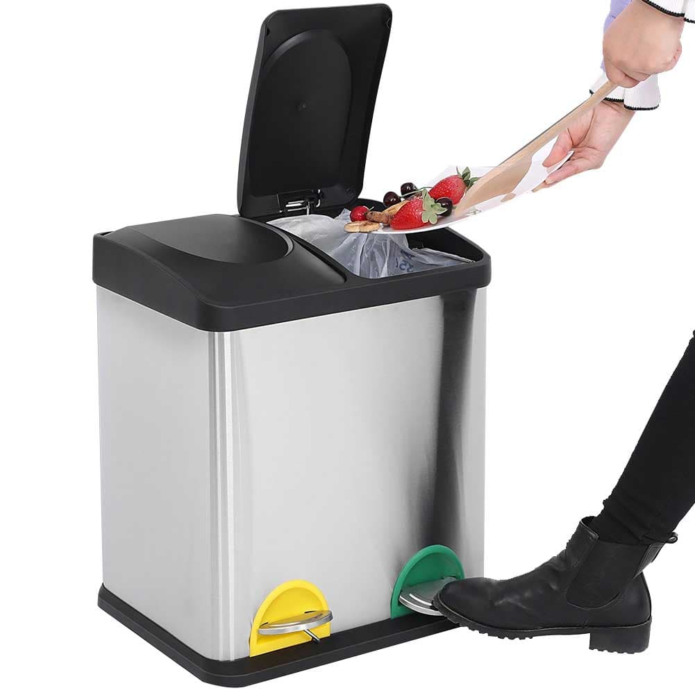Pattumiera Raccolta Differenziata Acciaio 30LT 2 Scomparti con Pedale Silver Nero in Pattumiere da cucina Danyx - Casoria, commercioVirtuoso.it