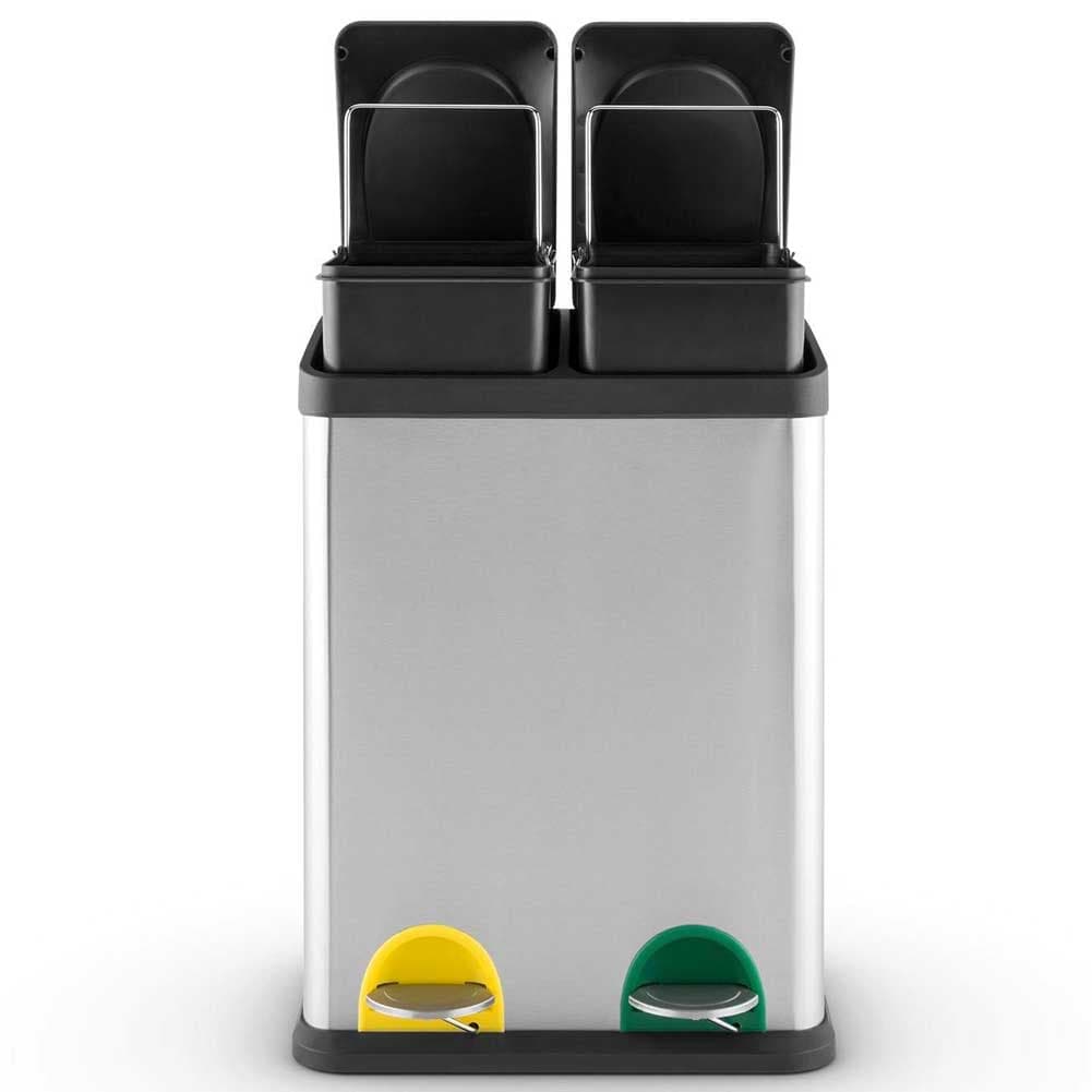 Pattumiera Raccolta Differenziata Acciaio 30LT 2 Scomparti con Pedale Silver Nero in Pattumiere da cucina Danyx - Casoria, commercioVirtuoso.it
