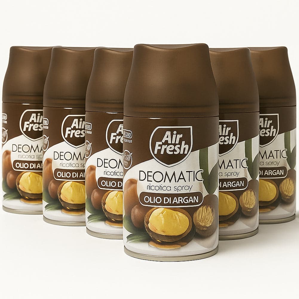 Air Fresh Deomatic Ricariche Profumatore Ambiente 6x250ml Spray Olio di Argan Antiodore - 6