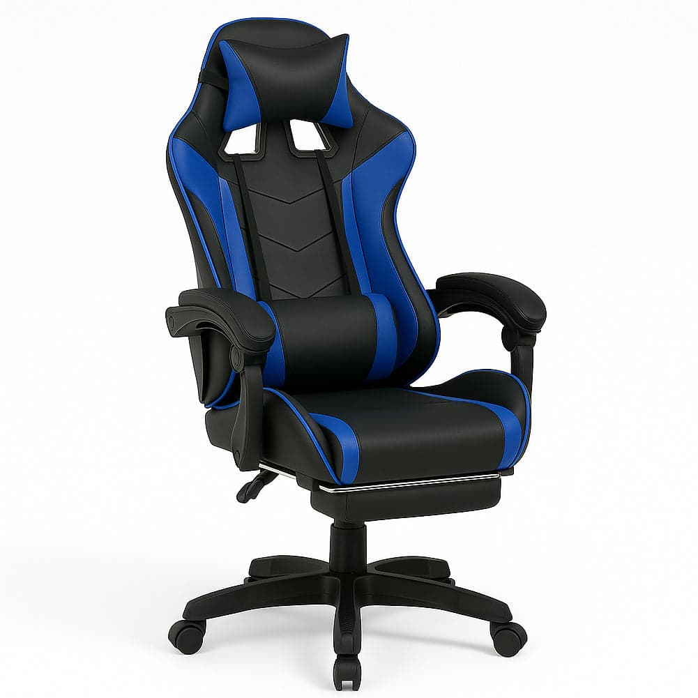 Sedia Gaming Ergonomica Reclinabile in Ecopelle con Poggiapiedi e Cuscini Lombari in Sedie Gaming Danyx - Casoria, commercioVirtuoso.it