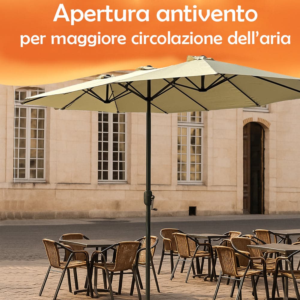 Ombrellone Doppio da Giardino 4.45x2.7m Manovella Copertura Beige UV Acciaio in Ombrelloni Danyx - Casoria, commercioVirtuoso.it