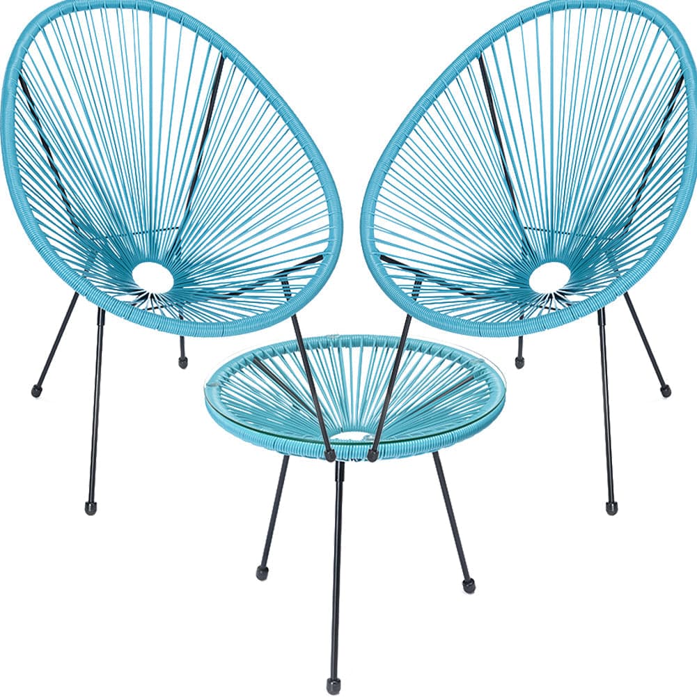Set Patio in Polyrattan con 2Sedie Tavolino per Giardino Interno Esterno Moderno Azzurro in Set di mobili Danyx - Casoria, commercioVirtuoso.it