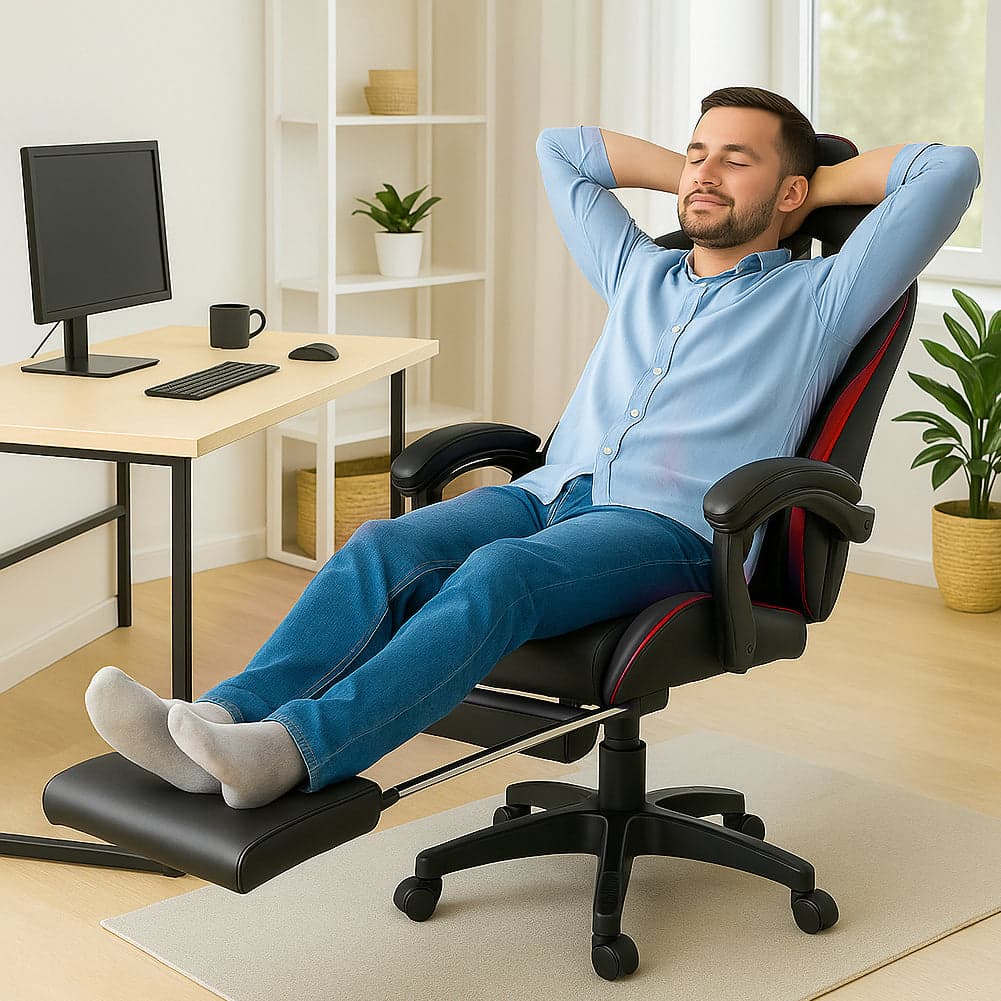 Sedia Gaming Ergonomica Reclinabile in Ecopelle con Poggiapiedi e Cuscini Lombari in Sedie Gaming Danyx - Casoria, commercioVirtuoso.it