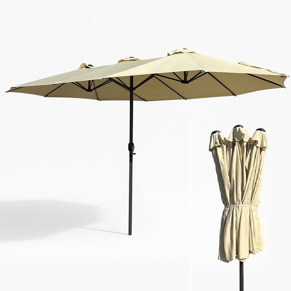 Ombrellone Doppio da Giardino 4.45x2.7m Manovella Copertura Beige UV Acciaio in Ombrelloni Danyx - Casoria, commercioVirtuoso.it